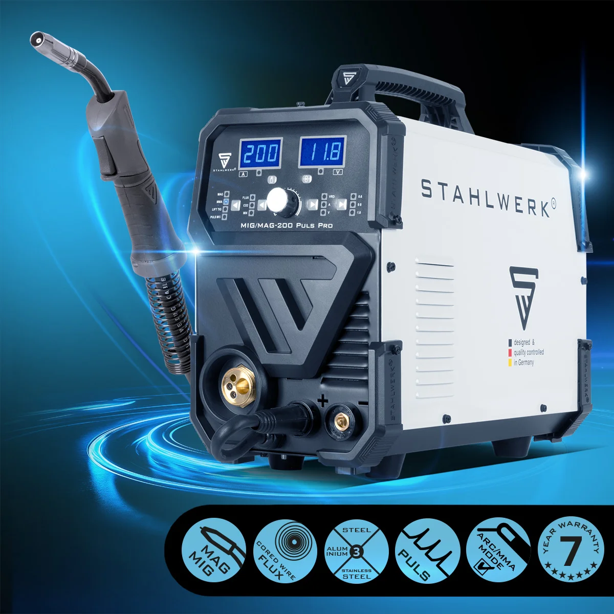 Aparat sudura profesional cu 4 role av. STAHLWERK MIG/MAG 200 Puls Pro Full Syergic multifunctional 5 in 1, cu pistolet pentru aluminiu si consumabile [16]