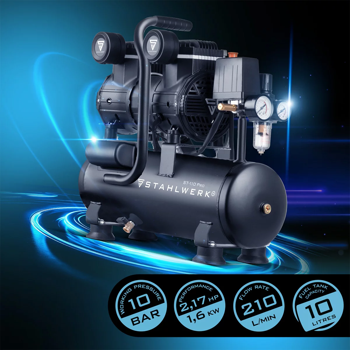 Compresor de aer comprimat STAHLWERK ST 110 Pro presiune ieșire 10 bar, 1,89 PS [2]