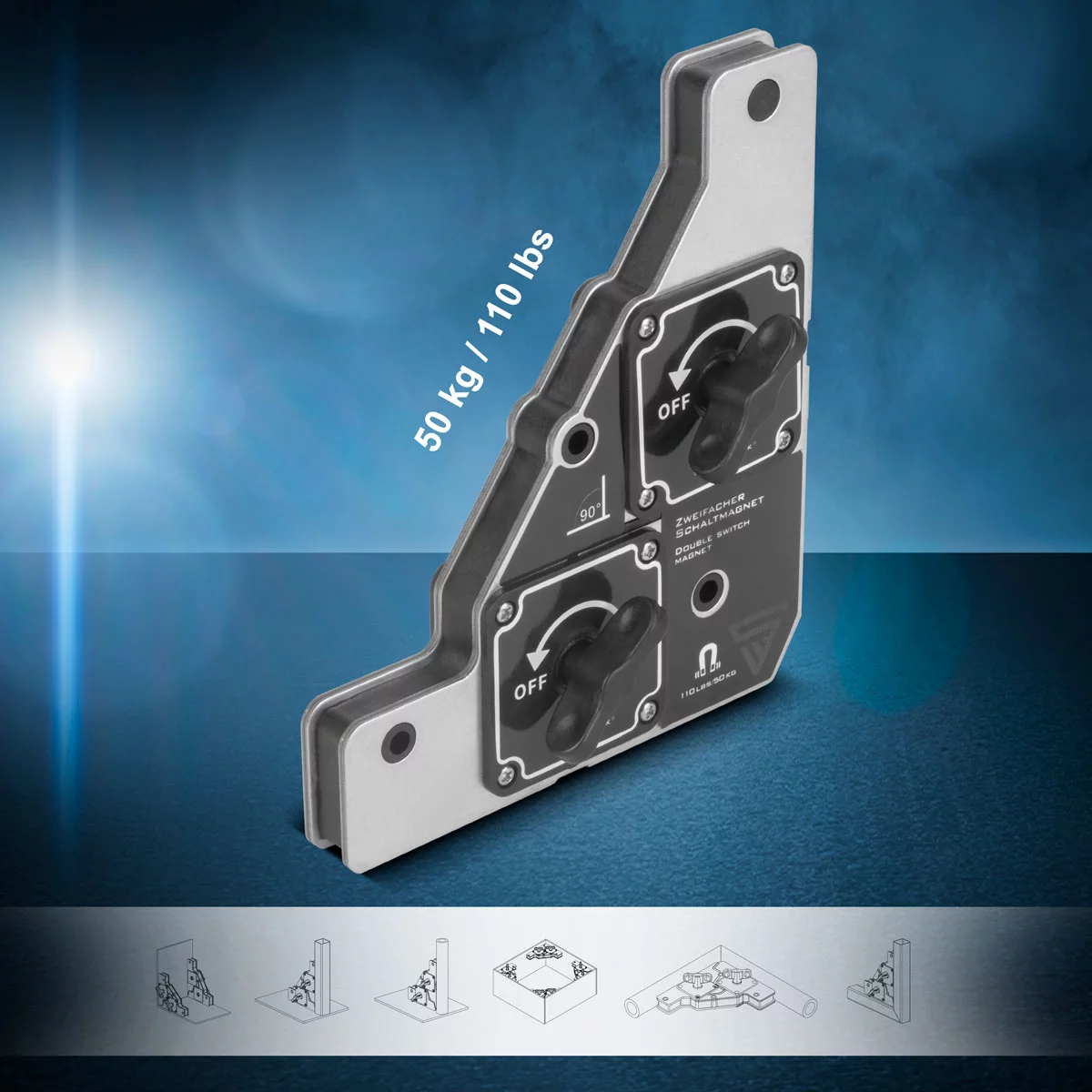 Magnet de comutare dual cu o forță de reținere de 50 kg | Magnet de sudare flexibil la 90 de grade cu forță magnetică controlabilă individual | Adaptabil la toate piesele de prelucrat pentru lucru pre [3]