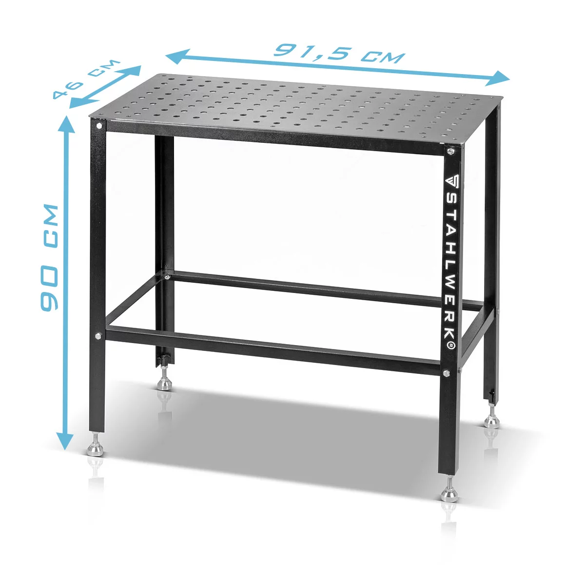 Masa de sudura cu capacitate de incarcare de 500 kg și blat de lucru de 3 mm 91,5 x 46 x 90 cm în sistem de găuri D16, kit de bricolaj din oțel carbon rezistent cu picioare nivelabile din oțel inoxida [2]