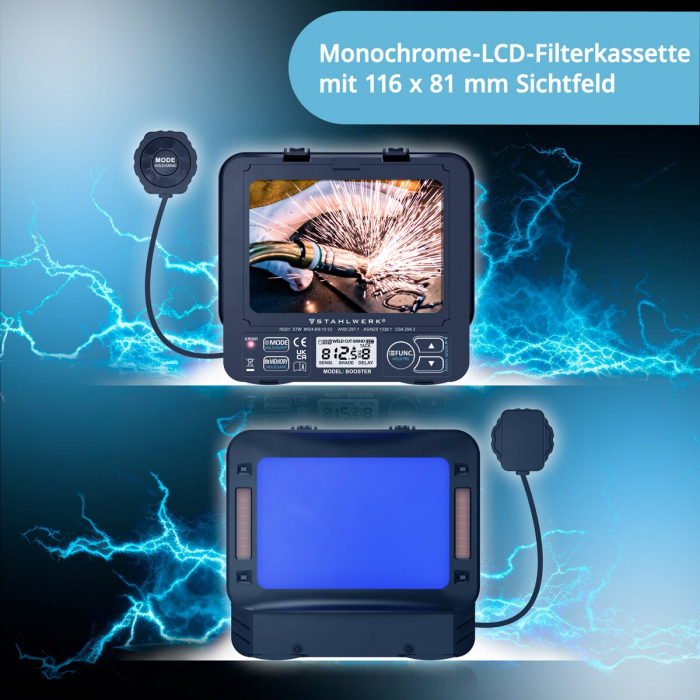 Masca de sudura automata BOOSTER Casca de sudura 3-in-1 | mască de sudură cu reproducere a culorilor adevărate, memorie de lucru, întunecare automată DIN 4 la DIN 13 și clasa optică 1/1/1/2 [4]
