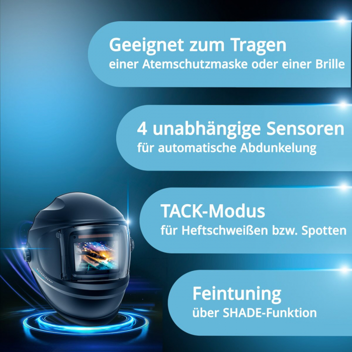 Masca de sudura automata BULLET Casca de sudura 3-in-1 | scut de sudura | mască de sudură cu reproducere a culorilor adevărate, întunecare automată DIN 4 la DIN 13 și clasa optică 1/1/1/2 [9]