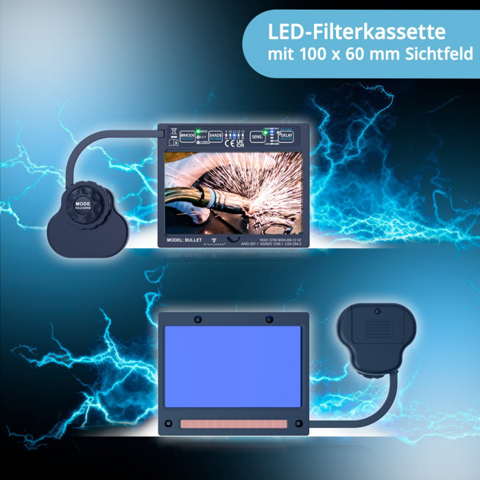 Masca de sudura automata BULLET Casca de sudura 3-in-1 | scut de sudura | mască de sudură cu reproducere a culorilor adevărate, întunecare automată DIN 4 la DIN 13 și clasa optică 1/1/1/2 [3]