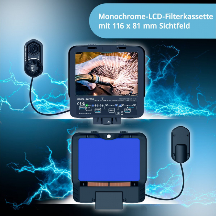 Masca de sudura automata RAPTOR Mască de sudură 3 în 1 cu lumină LED, redare culori adevărate, memorie de lucru, întunecare automată DIN 4 la DIN 13 și clasa optică 1/1/1/2 [3]