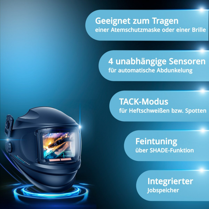 Masca de sudura automata STAHLWERK MASTER 3-în-1 cu telecomanda, vizor pliabil, reproducere a culorilor adevărate, memorie de lucru, întunecare automată DIN 4 la DIN 14 și clasa optică 1/1/1/1 [3]