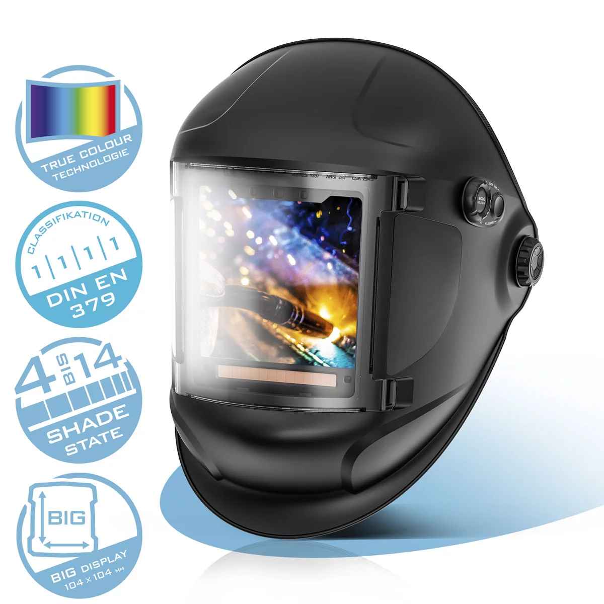 Masca de sudura automata TITAN 3-in-1 | mască de sudură cu reproducere a culorilor adevărate, memorie de lucru, întunecare automată DIN 4 la DIN 14 și clasa optică 1/1/1/1 [2]