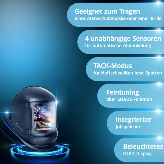 Masca de sudura automata TITAN 3-in-1 | mască de sudură cu reproducere a culorilor adevărate, memorie de lucru, întunecare automată DIN 4 la DIN 14 și clasa optică 1/1/1/1 [10]