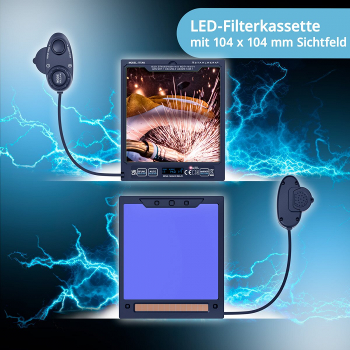 Masca de sudura automata TITAN 3-in-1 | mască de sudură cu reproducere a culorilor adevărate, memorie de lucru, întunecare automată DIN 4 la DIN 14 și clasa optică 1/1/1/1 [3]