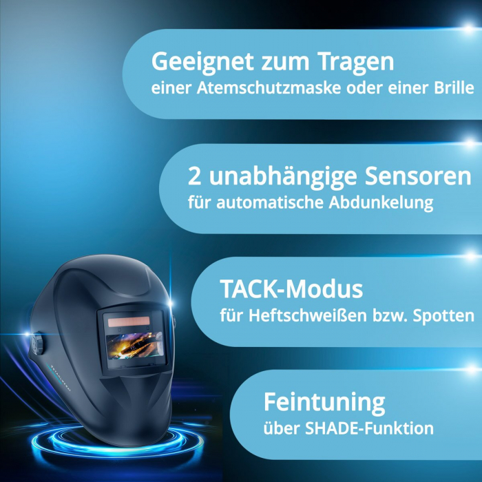Masca de sudura automata WORKER Casca de sudura 3-in-1 | scut de sudura | mască de sudură cu reproducere a culorilor adevărate, întunecare automată DIN 4 la DIN 13 și clasa optică 1/1/1/2 [10]