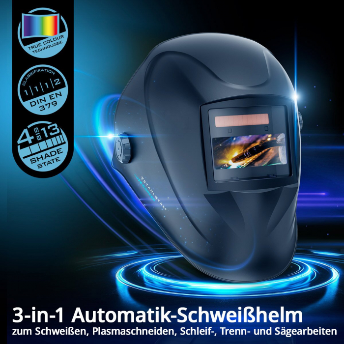 Masca de sudura automata WORKER Casca de sudura 3-in-1 | scut de sudura | mască de sudură cu reproducere a culorilor adevărate, întunecare automată DIN 4 la DIN 13 și clasa optică 1/1/1/2 [2]