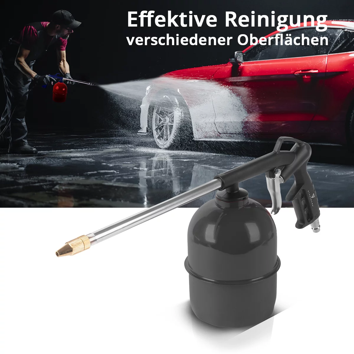 Set de aer comprimat STAHLWERK cu 5 piese | unealtă cu aer comprimat, inclusiv pistol de vopsit, pistol de suflat, pistol de curățare cu recipient, umflator de anvelope cu manometru și furtun spiralat [10]