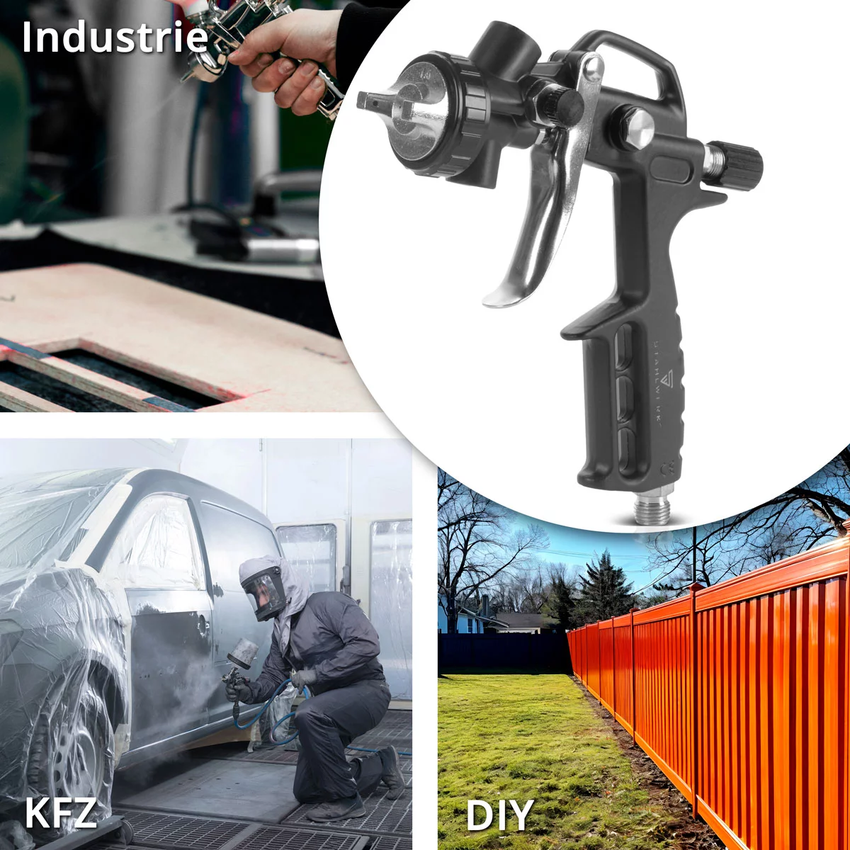 Set de aer comprimat STAHLWERK cu 5 piese | unealtă cu aer comprimat, inclusiv pistol de vopsit, pistol de suflat, pistol de curățare cu recipient, umflator de anvelope cu manometru și furtun spiralat [4]