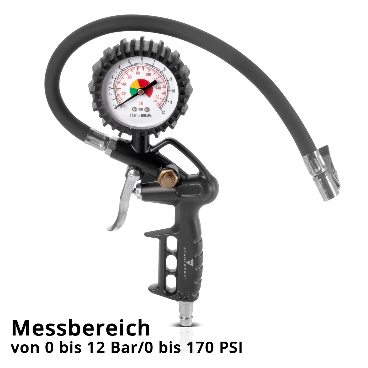 Set de aer comprimat STAHLWERK cu 5 piese | unealtă cu aer comprimat, inclusiv pistol de vopsit, pistol de suflat, pistol de curățare cu recipient, umflator de anvelope cu manometru și furtun spiralat [8]