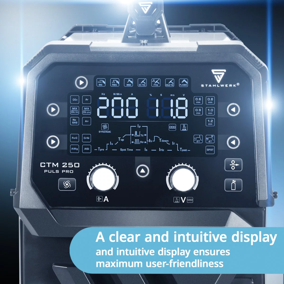 Aparat de sudură combinat 6 în 1 STAHLWERK CTM-250 Puls Pro, 200 A | Funcție puls | Alimentare sinergică a sârmei | Plasma 45 A CUT | TIG | MIG MAG | PULS | MMA | FLUX [2]