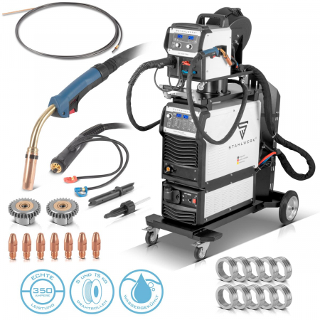 Aparate de sudura industriale - Aparat de sudura industrial MIG MAG 350 DP Invertor IGBT complet sinergic, racit cu apa, cu 350 A si functie spot, sistem de sudare MIG MAG cu impuls | puls dublu | puls de mare viteză