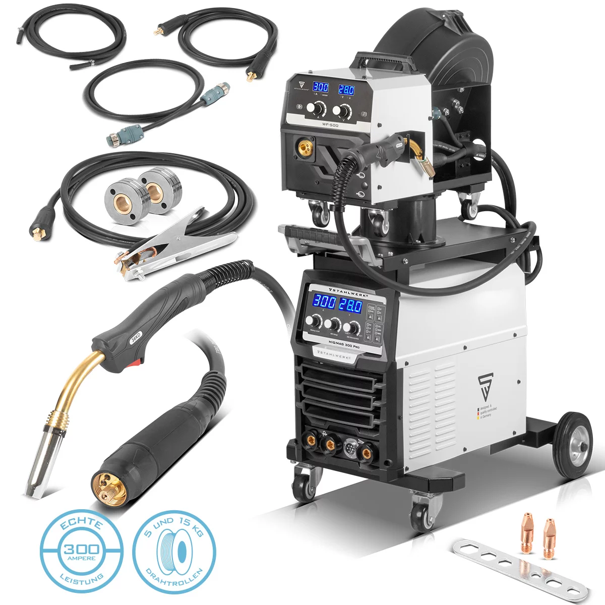 Aparate de sudura industriale - Aparat de sudura MIG MAG 300 Pro Invertor IGBT complet sinergic cu 300 A si functie de impuls Sistem de sudura combinat 3 in 1 MIG MAG | MMA | Lift-TIG