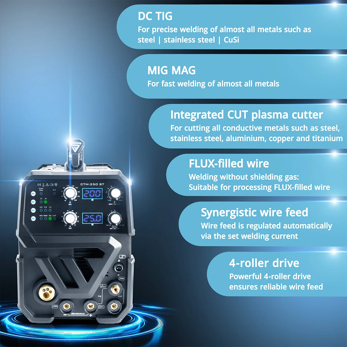 Aparat sudura multiproces Stahlwerk CTM-250 ST  200A TIG + MIG / MAG + MMA + 50A CUT / Plasma [2]