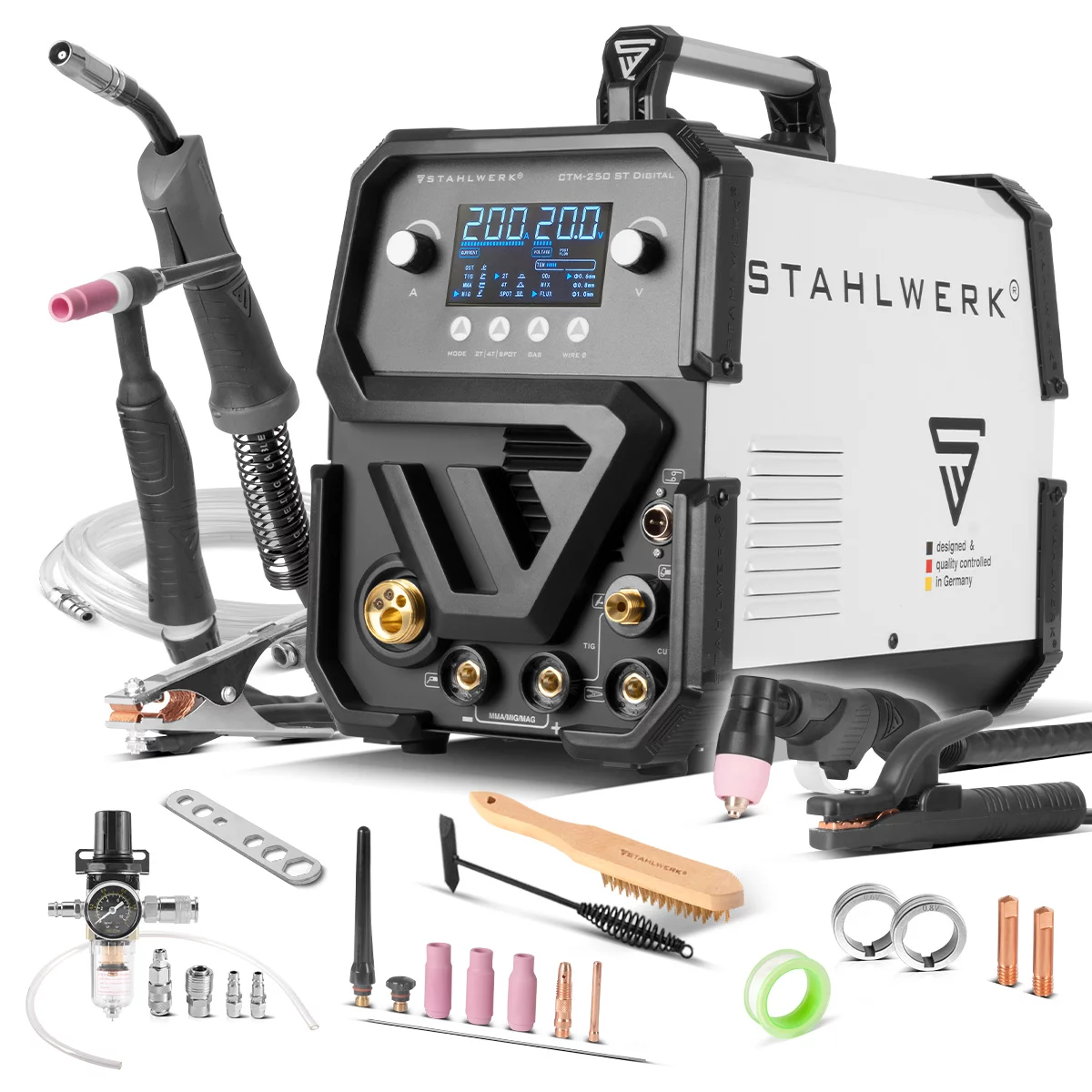 Aparate multifunctionale - Aparat sudura multiproces Stahlwerk CTM 250 ST 200A TIG + MIG / MAG + MMA+PLASMA  Digital