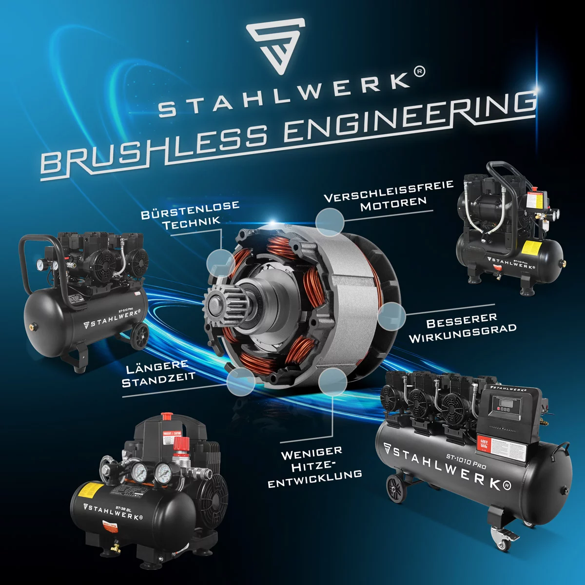 Compresor STAHLWERK ST-228 Pro cu 8 bar | 3,54 CP | 2,6 kW | 410 l/min | compresor de aer fără ulei cu rezervor de 22 L | compresor cu piston | compresor silențios | compresor silențios cu motoare făr [7]