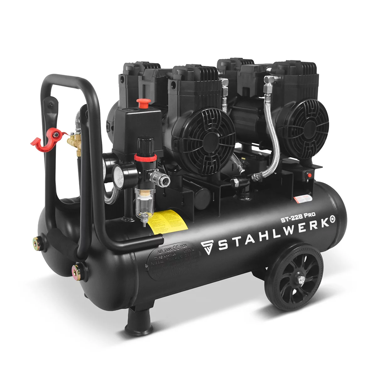 Compresor STAHLWERK ST-228 Pro cu 8 bar | 3,54 CP | 2,6 kW | 410 l/min | compresor de aer fără ulei cu rezervor de 22 L | compresor cu piston | compresor silențios | compresor silențios cu motoare făr [3]
