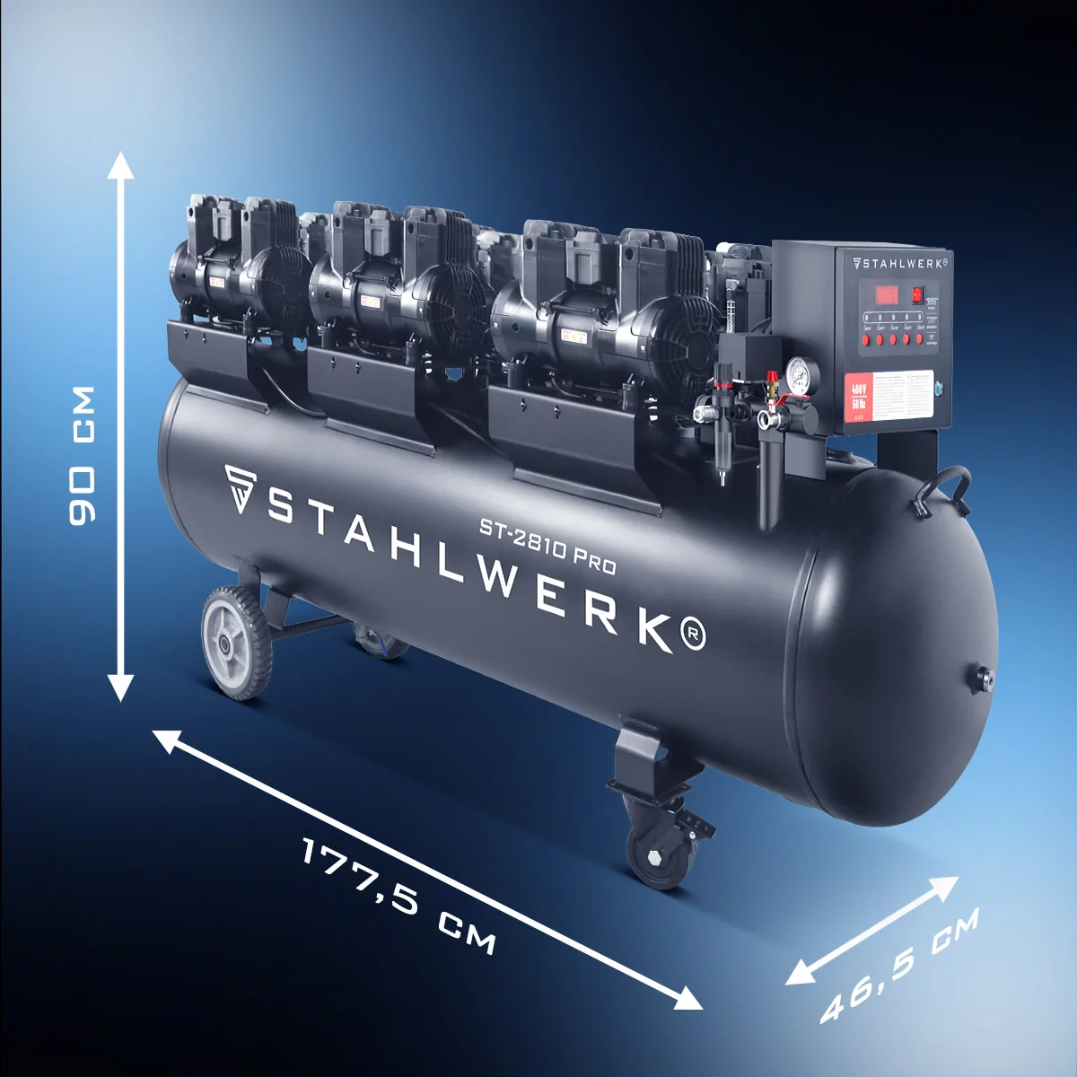 Compresor STAHLWERK ST-2810 Pro cu 10 bar | 11,83 CP | 8,70 kW | 1500 l/min | compresor de aer fără ulei cu rezervor de 280 L | compresor cu piston | compresor silențios | compresor silențios cu motoa [2]