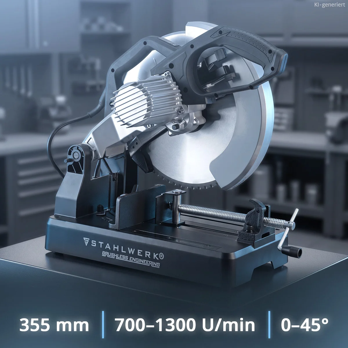 Fierastrau pentru taiere metal STAHLWERK MT-35 ST | 3.500 W | Disc 355 mm | 700–1.300 rpm | Motor Brushless | Afisaj LCD | Unghi de taiere 0–45° | Pentru otel, aluminiu, lemn si plastic [1]