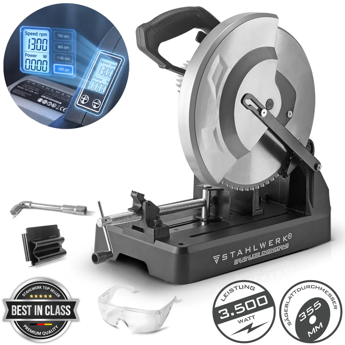 Aparate de sudura MIG-MAG - Fierastrau pentru taiere metal STAHLWERK MT-35 ST | 3.500 W | Disc 355 mm | 700–1.300 rpm | Motor Brushless | Afisaj LCD | Unghi de taiere 0–45° | Pentru otel, aluminiu, lemn si plastic
