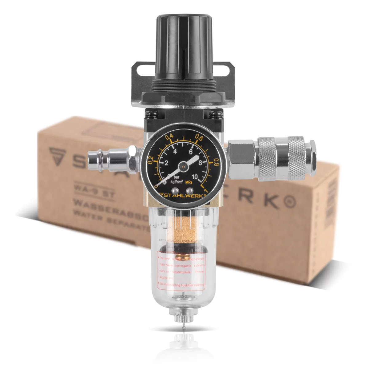 Compresoare - Filtru de aer WA-9 ST de până la 9 bar Unitate de întreținere a aerului comprimat cu cuplare cu eliberare rapidă de 1/4" și funcție de reducere a presiunii pentru compresoare de aer