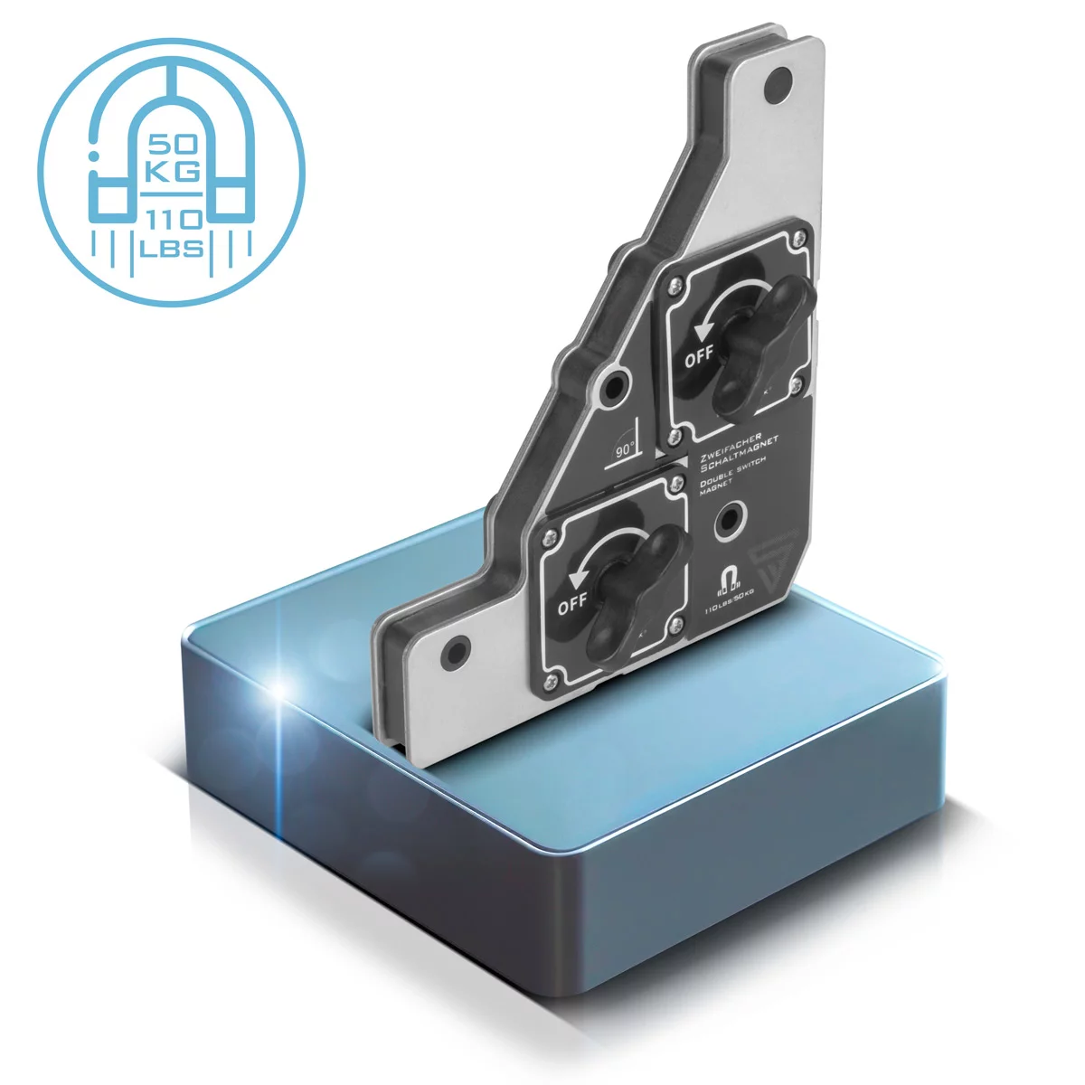 Accesorii MIG MAG - Magnet de comutare dual cu o forță de reținere de 50 kg | Magnet de sudare flexibil la 90 de grade cu forță magnetică controlabilă individual | Adaptabil la toate piesele de prelucrat pentru lucru pre