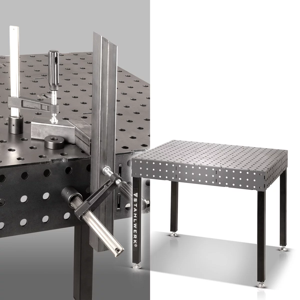 Masă de sudură 3D STAHLWERK WT-100 3D ST cu capacitate de încărcare de 1.000 kg, sistem de găuri D16 și blat de lucru de 6 mm 100 x 80 cm, kit DIY pentru masă de asamblare auto-sudură din oțel carbon [3]