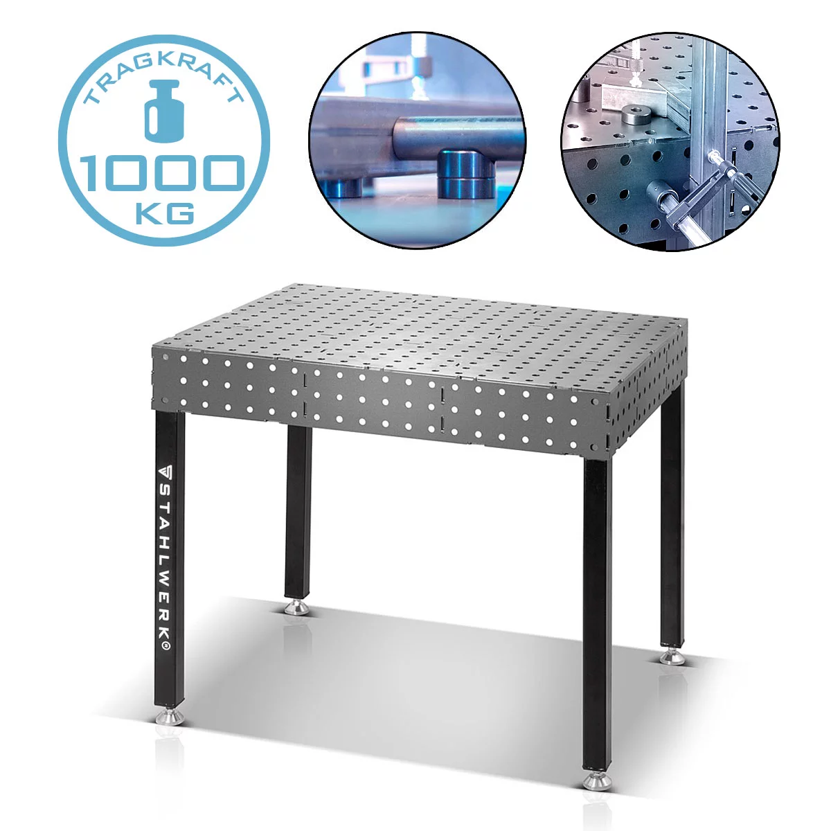 Mese de sudura - Masă de sudură 3D STAHLWERK WT-100 3D ST cu capacitate de încărcare de 1.000 kg, sistem de găuri D16 și blat de lucru de 6 mm 100 x 80 cm, kit DIY pentru masă de asamblare auto-sudură din oțel carbon
