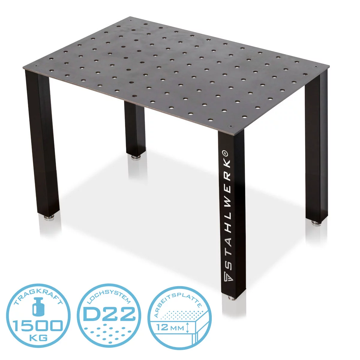 Mese de sudura - Masa de sudura cu blat de lucru solid de 12 mm, capacitate de încărcare până la 1,5 t, Stahlwerk