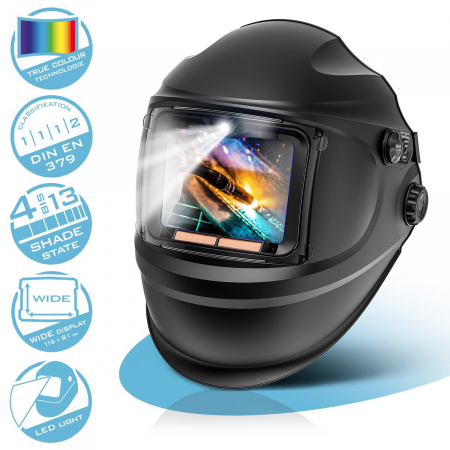 Masti de sudura cu cristale lichide - Masca de sudura automata RAPTOR Mască de sudură 3 în 1 cu lumină LED, redare culori adevărate, memorie de lucru, întunecare automată DIN 4 la DIN 13 și clasa optică 1/1/1/2