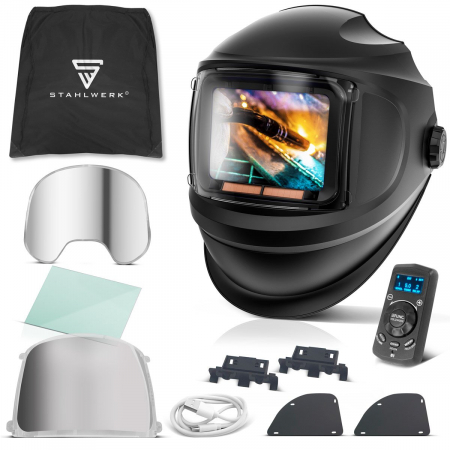 Masca de sudura automata STAHLWERK MASTER 3-în-1 cu telecomanda, vizor pliabil, reproducere a culorilor adevărate, memorie de lucru, întunecare automată DIN 4 la DIN 14 și clasa optică 1/1/1/1 [4]