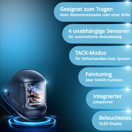 Masca de sudura automata TITAN 3-in-1 | mască de sudură cu reproducere a culorilor adevărate, memorie de lucru, întunecare automată DIN 4 la DIN 14 și clasa optică 1/1/1/1 [9]