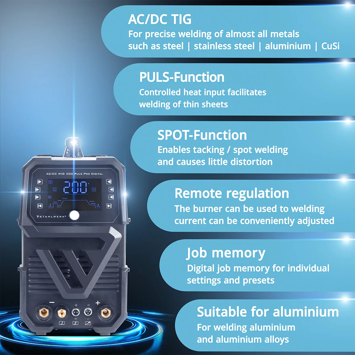 Pachet profesional complet pentru sudura aluminiului AC/DC 200 Puls Pro Digital Stahlwerk [7]