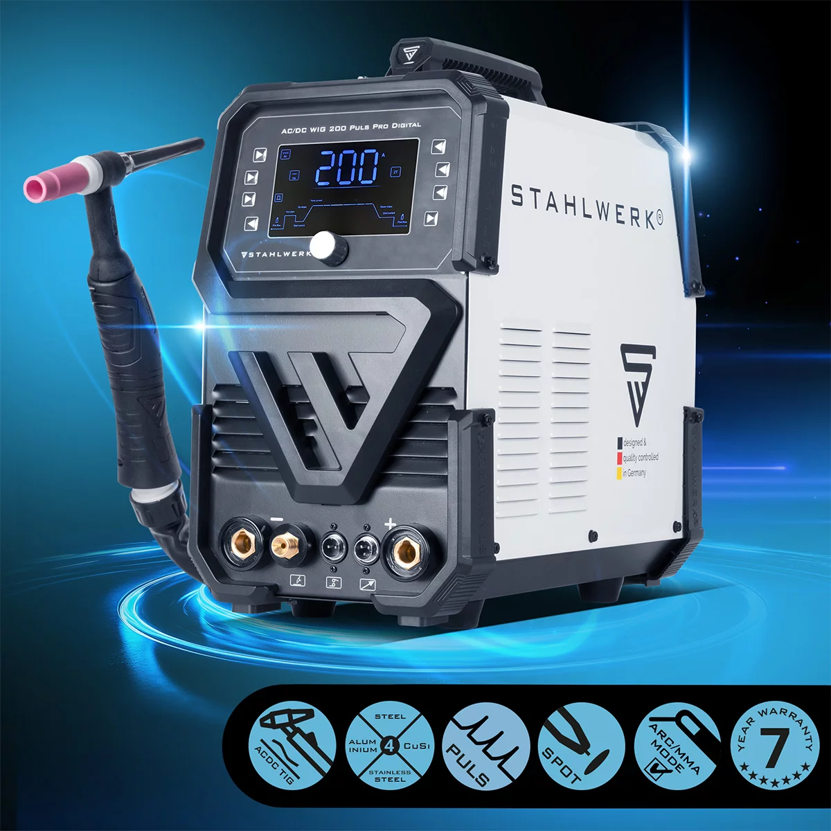 Pachet profesional complet pentru sudura aluminiului AC/DC 200 Puls Pro Digital Stahlwerk [1]