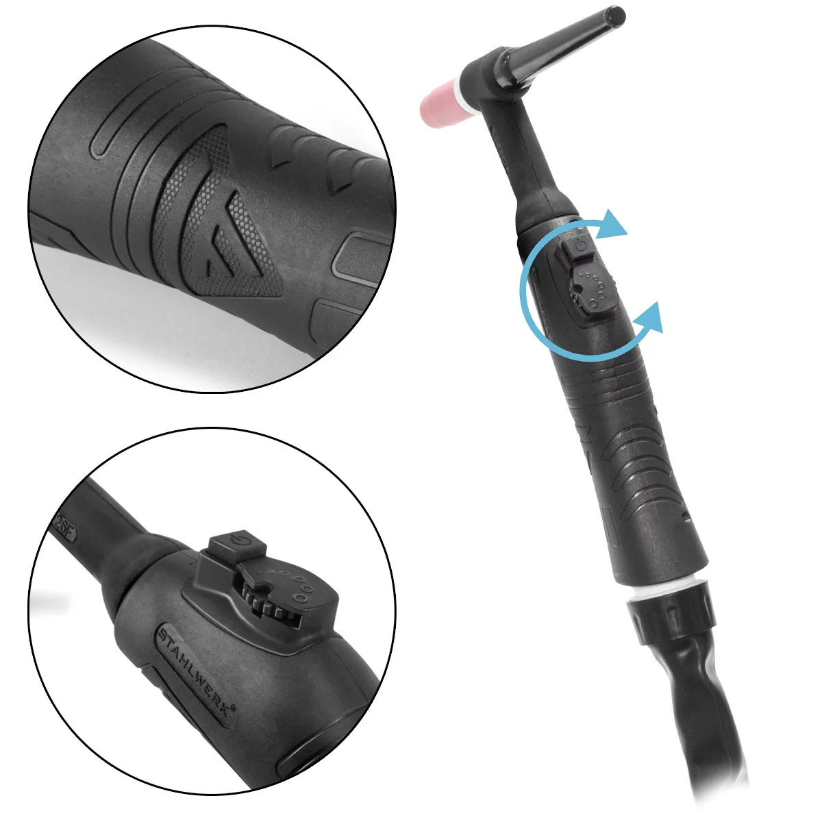 Pistolete sudura TIG/WIG - Pistolet de sudură TIG STAHLWERK WP-26 FR cu pachet de furtun de 5 metri până la 200 A cu telecomandă, răcit cu gaz, 2-poli/3-poli, extrem de flexibil, mâner ergonomic