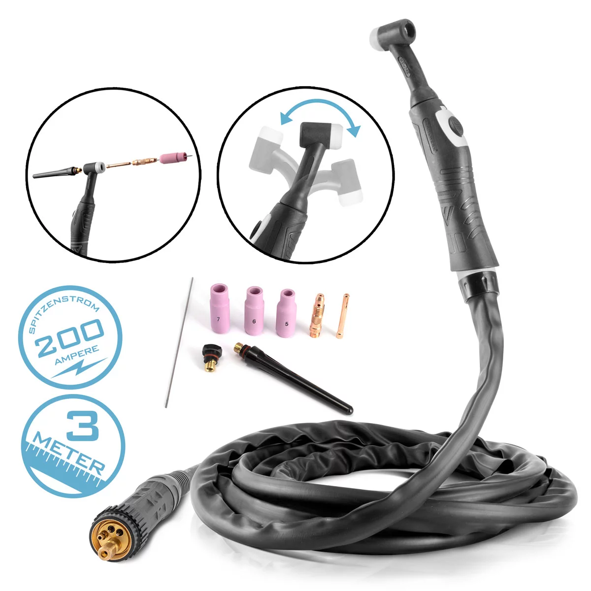Pistolete sudura TIG/WIG - Pistolet de sudură TIG STAHLWERK WP26F/ 3 m, conector Euro și cap flexibil pentru aparate de sudură MIG MAG cu functia LIFT TIG