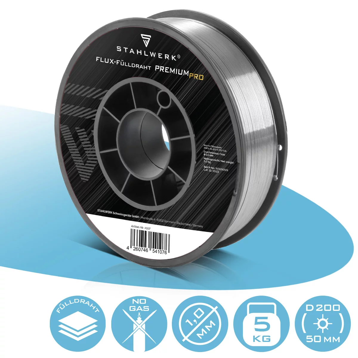 Sarma sudura - Sarma sudura fara gaz (flux) premium Stahlwerk, 1.0 mm rola 5kg