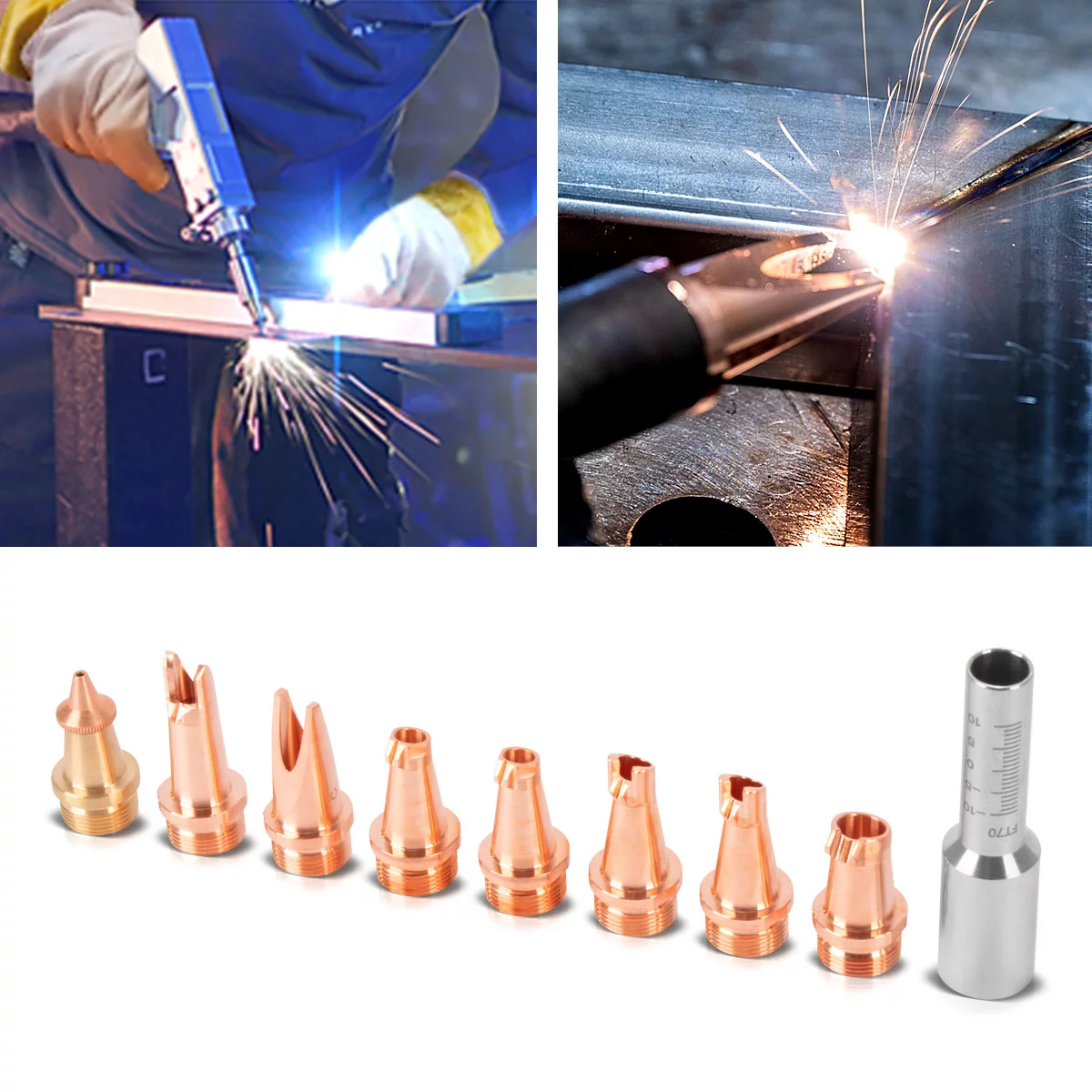 Set de 9 duze laser STAHLWERK, accesorii profesionale pentru torțe de sudură cu laser | Unități de sudură cu laser cu 7 duze de sudură, 1 duză de tăiere și 1 suport pentru duze, inclusiv cutie de prot [2]