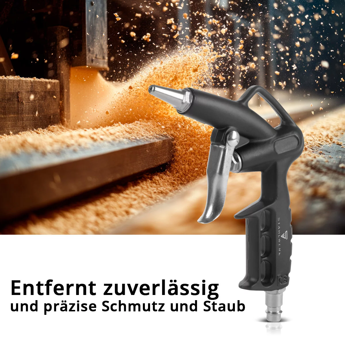 Set de aer comprimat STAHLWERK cu 5 piese | unealtă cu aer comprimat, inclusiv pistol de vopsit, pistol de suflat, pistol de curățare cu recipient, umflator de anvelope cu manometru și furtun spiralat [8]