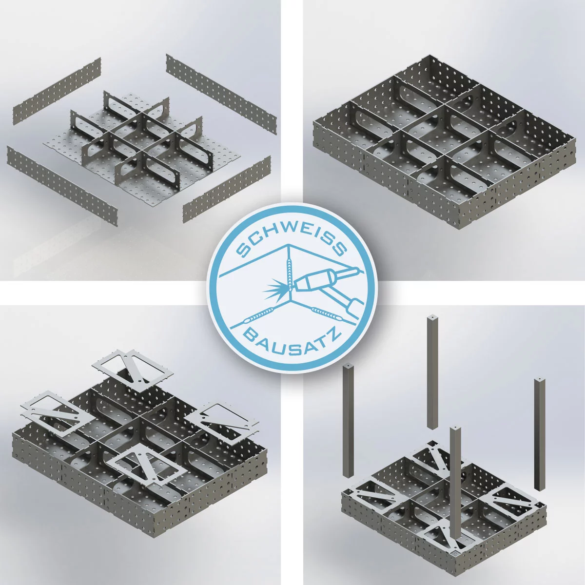 Set masă de sudură STAHLWERK | Masă robustă de sudură și asamblare 3D cu sistem de găuri D16 | Blat de lucru de 6 mm | Kit DIY într-un set cu cleme de fixare, înșurubare și prindere | 4 șuruburi de pr [4]
