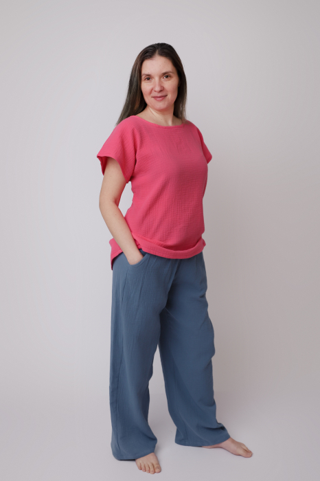 Pantalon lung DAMA muselină de bumbac certificat Oeko Tex [3]