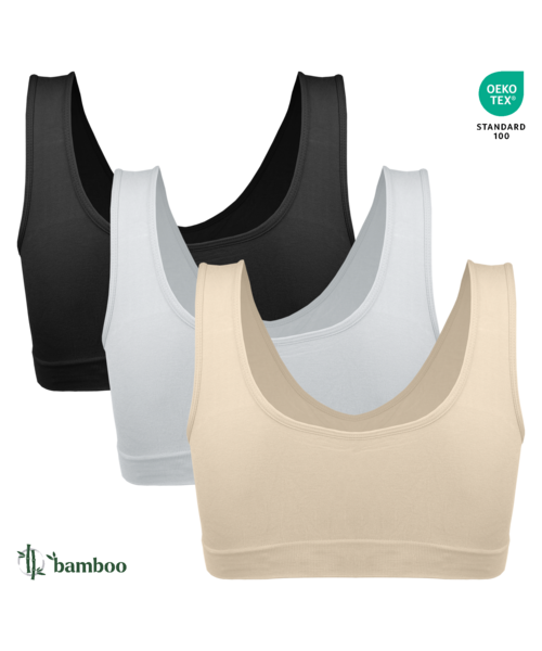 Set 3 bustiere BAMBUS damă, bretele late, CU BURETE DETASABIL [2]