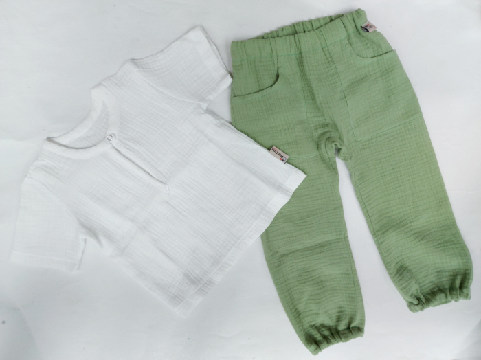 Set pantalon tip salvari și tricou/cămașă din muselină de bumbac certificat Oeko Tex [1]