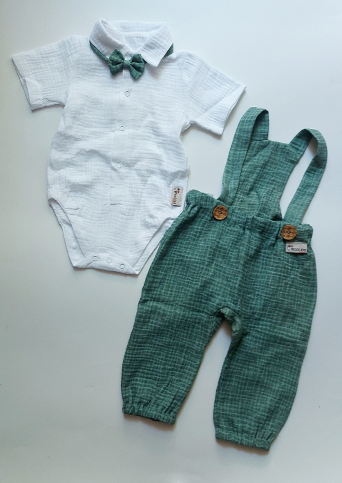 Set salvari lungi, body și papion din muselină de bumbac certificat Oeko Tex [2]