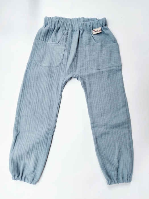 Set pantalon tip salvari și tricou/cămașă din muselină de bumbac certificat Oeko Tex UTILAJE BLUE [3]