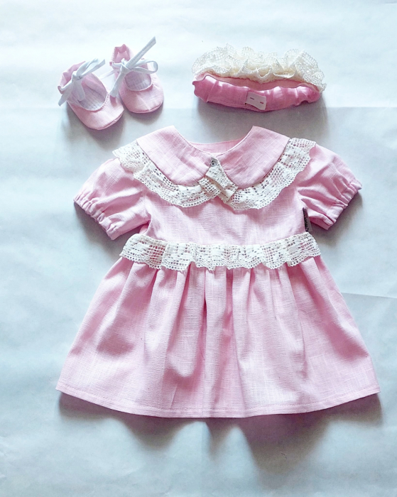 Set botez materiale naturale: rochie, botosei, coronița și guler detașabil [2]