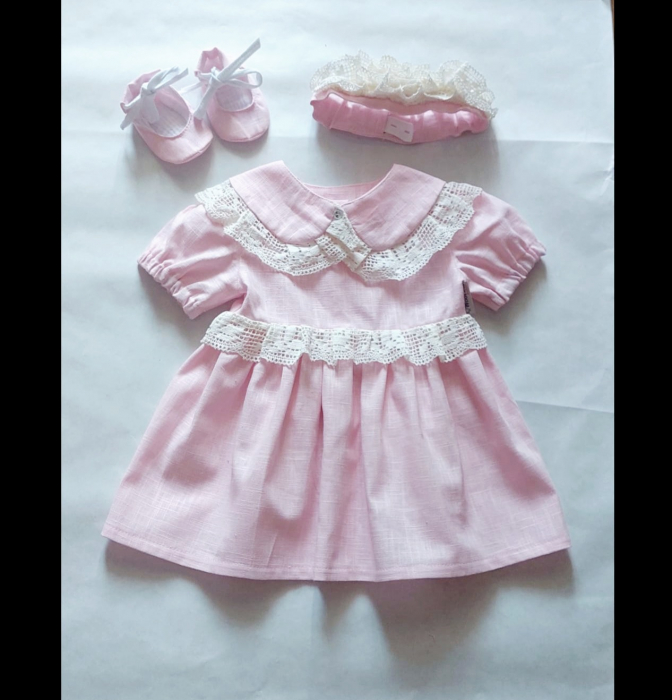 Set botez materiale naturale: rochie, botosei, coronița și guler detașabil [3]